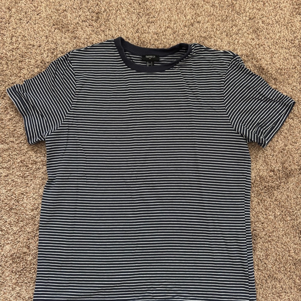 Forever 21 Dark Navy and White Striped Short Sleeve Tee